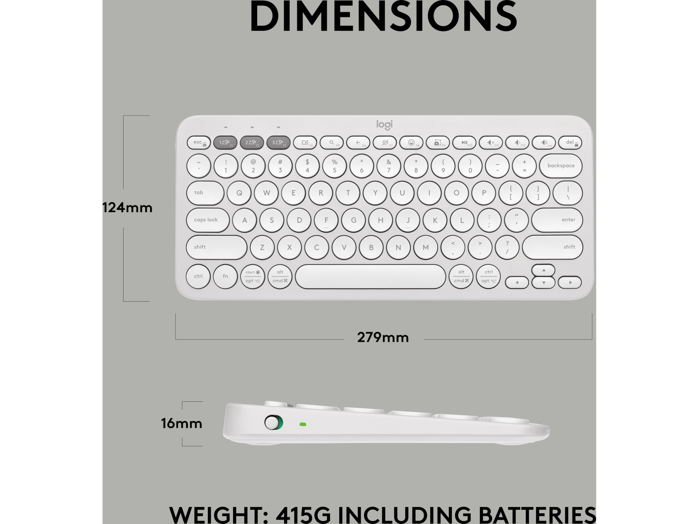 Pebble Keys 2 K380s (hvit) Tastatur