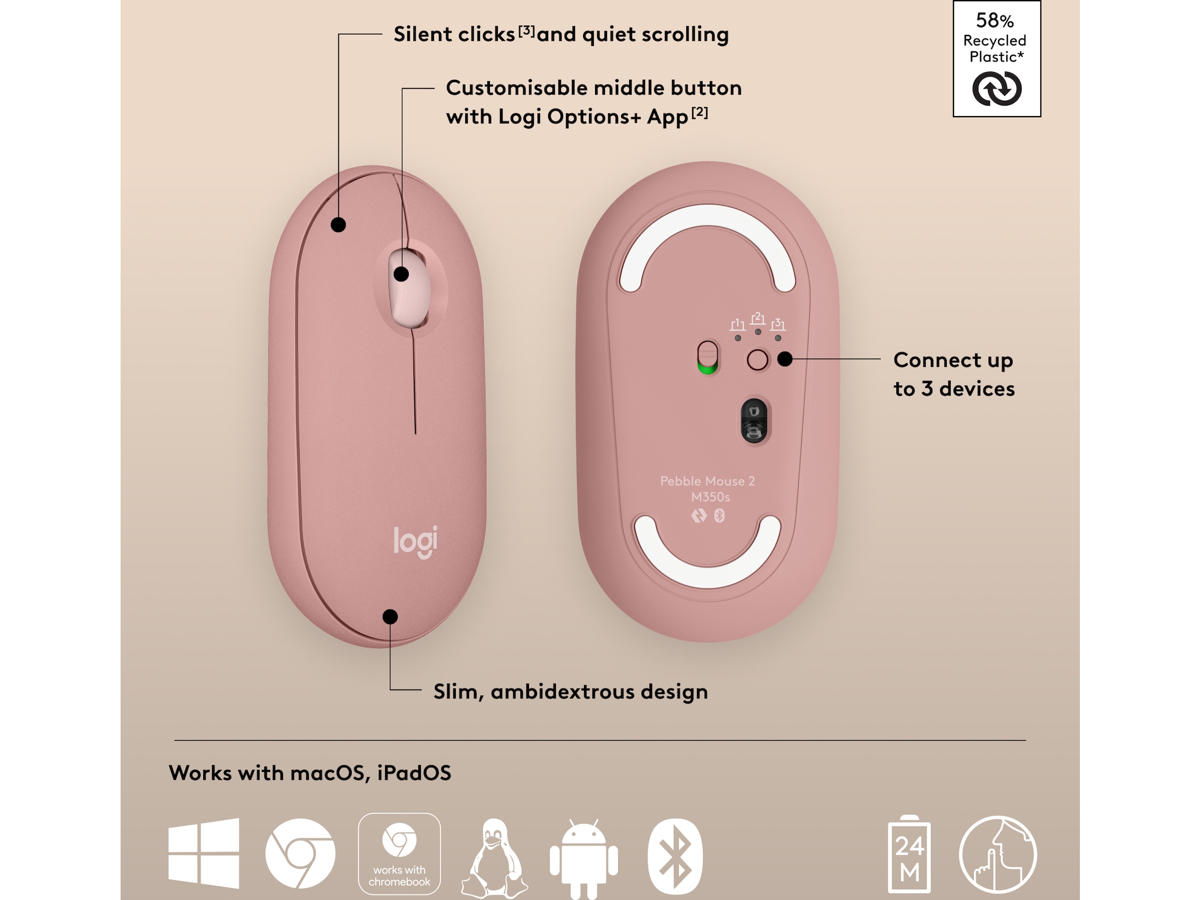 Pebble Mouse 2 M350s (rose) Mus