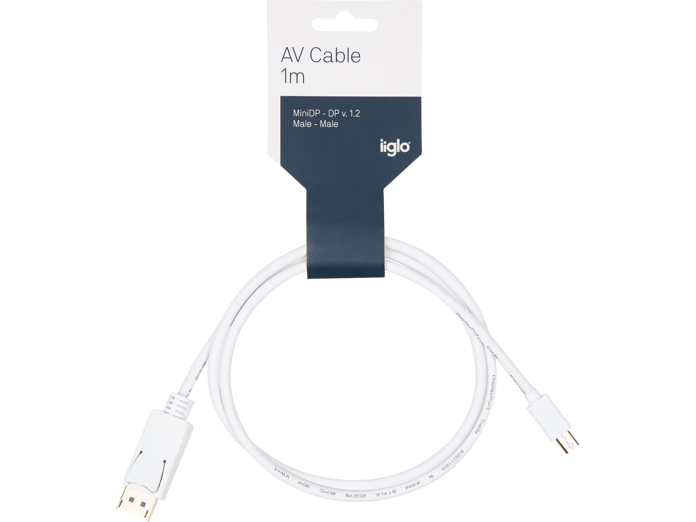 MiniDP til Displayport kabel 1m (hvit) Monitorkabler