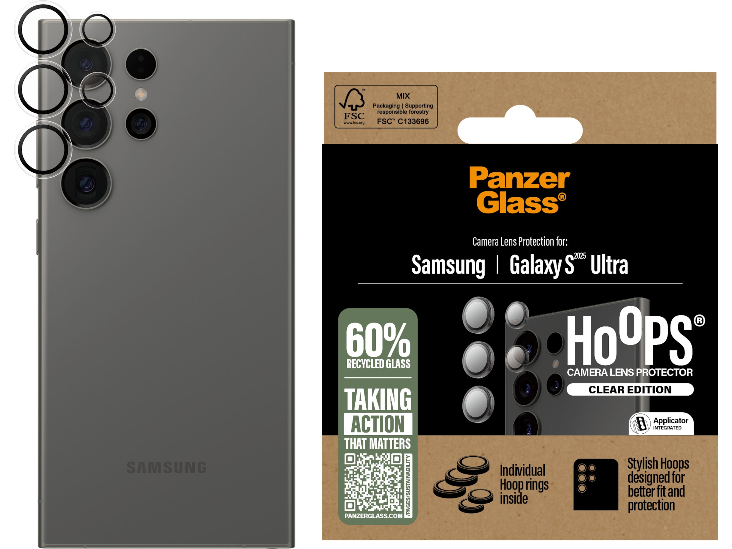 PanzerGlass Galaxy S25 Ultra Hoops Linsebeskytter (gjennomsiktig) Skjermbeskyttelse