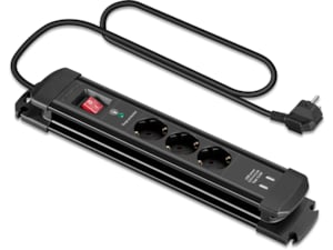 Andersson Strømforgrener 3x uttak og  2x USB 1,5m (sort) Skjøtekabel & forgrener