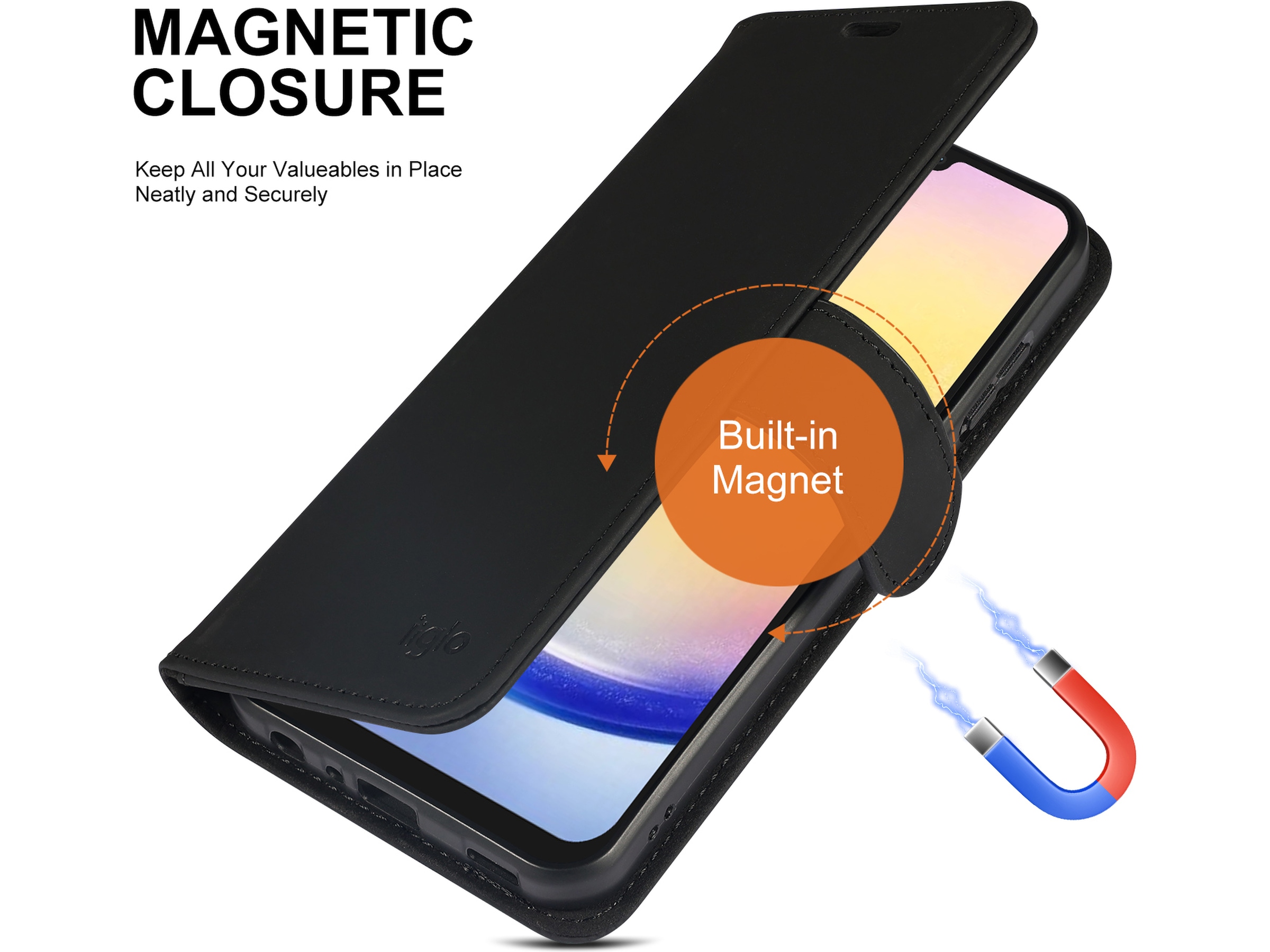 iiglo Samsung Galaxy A25 Lommebokdeksel (sort) Deksel til mobiltelefon