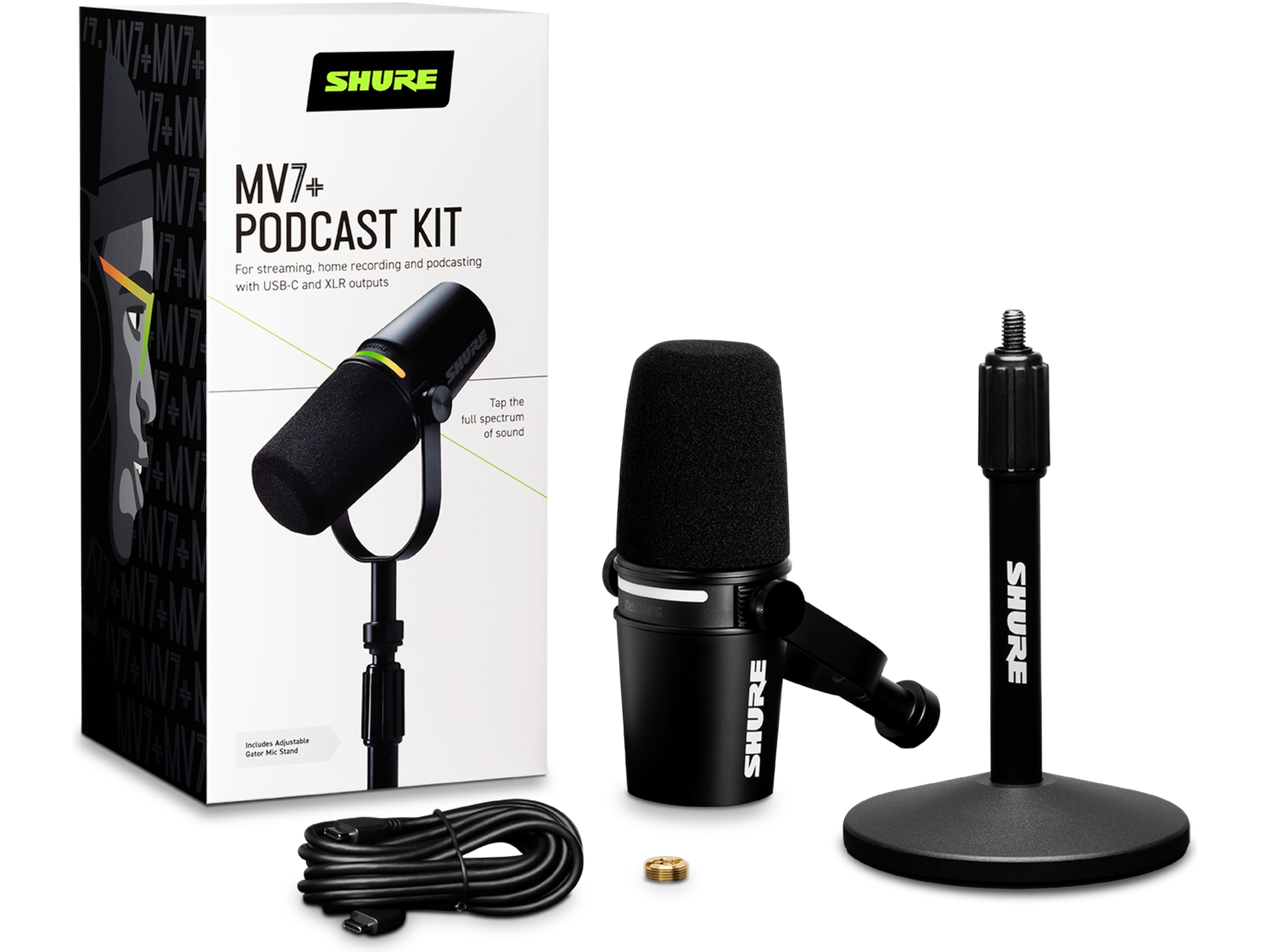 Shure MV7+ Podcast Kit mikrofon + stativ (sort) Mikrofon