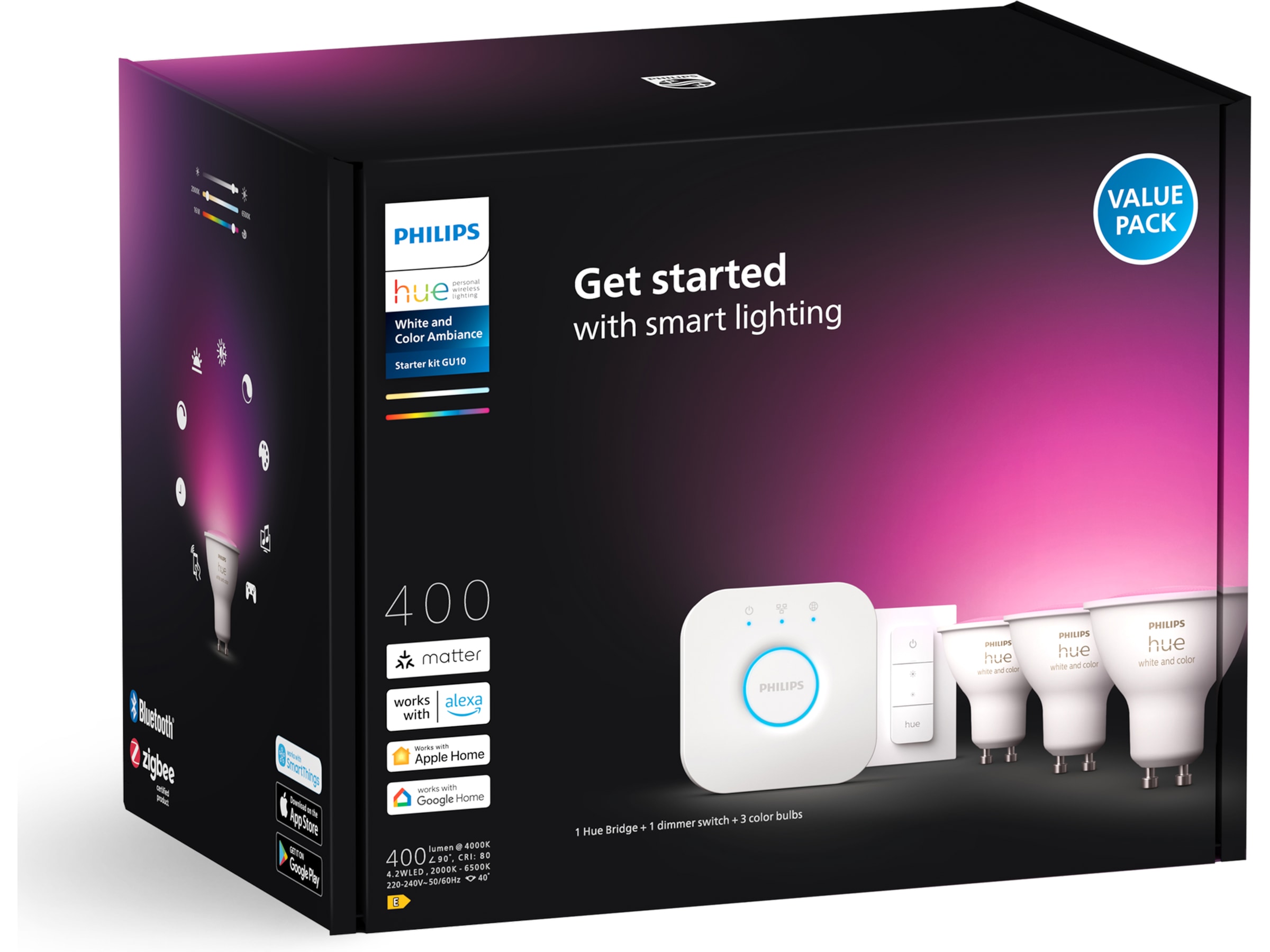 Philips Hue White & Color Ambiance Startsett GU10 Lyspærer & LED-pærer