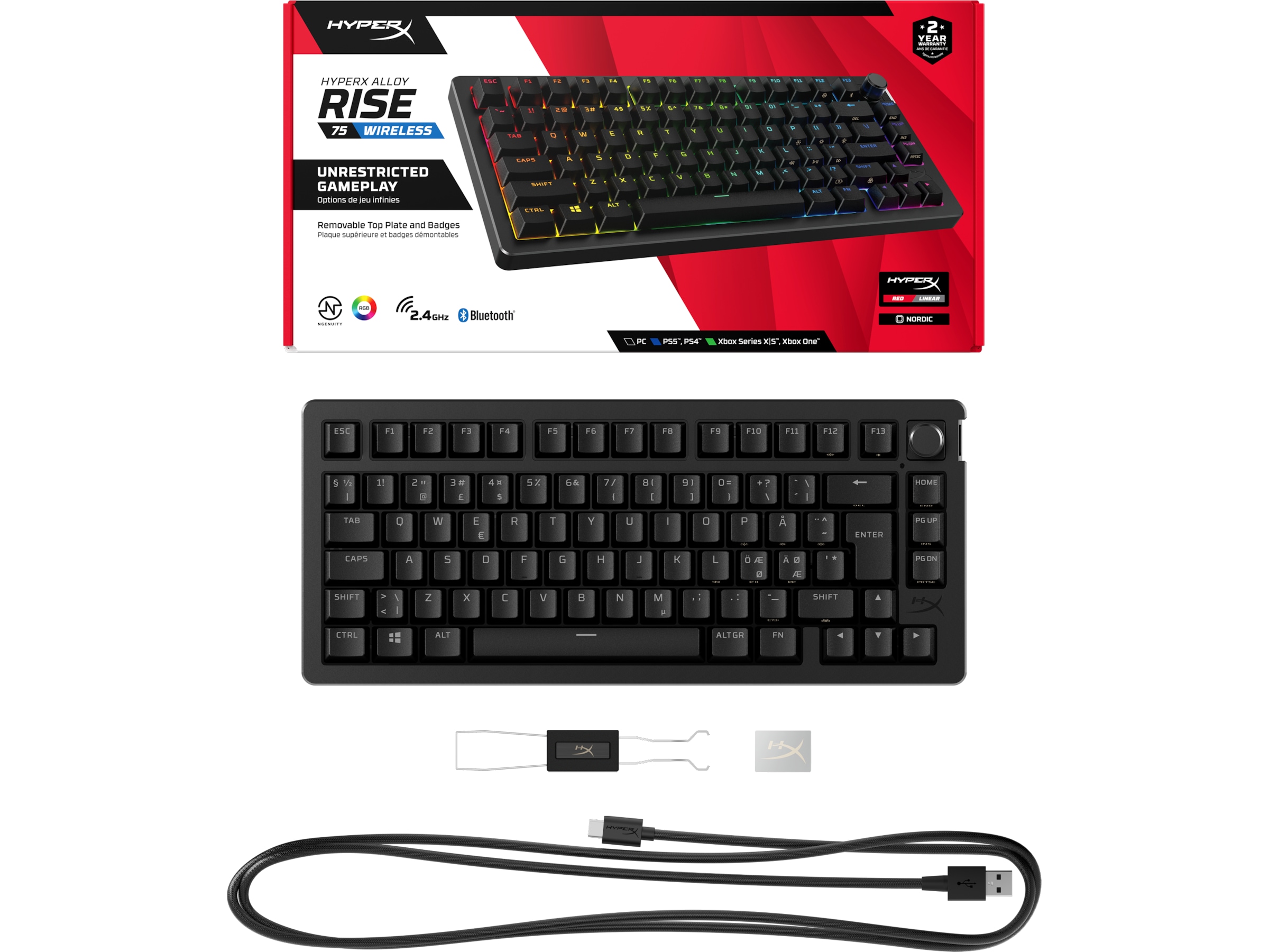 HyperX Alloy Rise 75 trådløst gamingtastatur (sort) Gamingtastatur