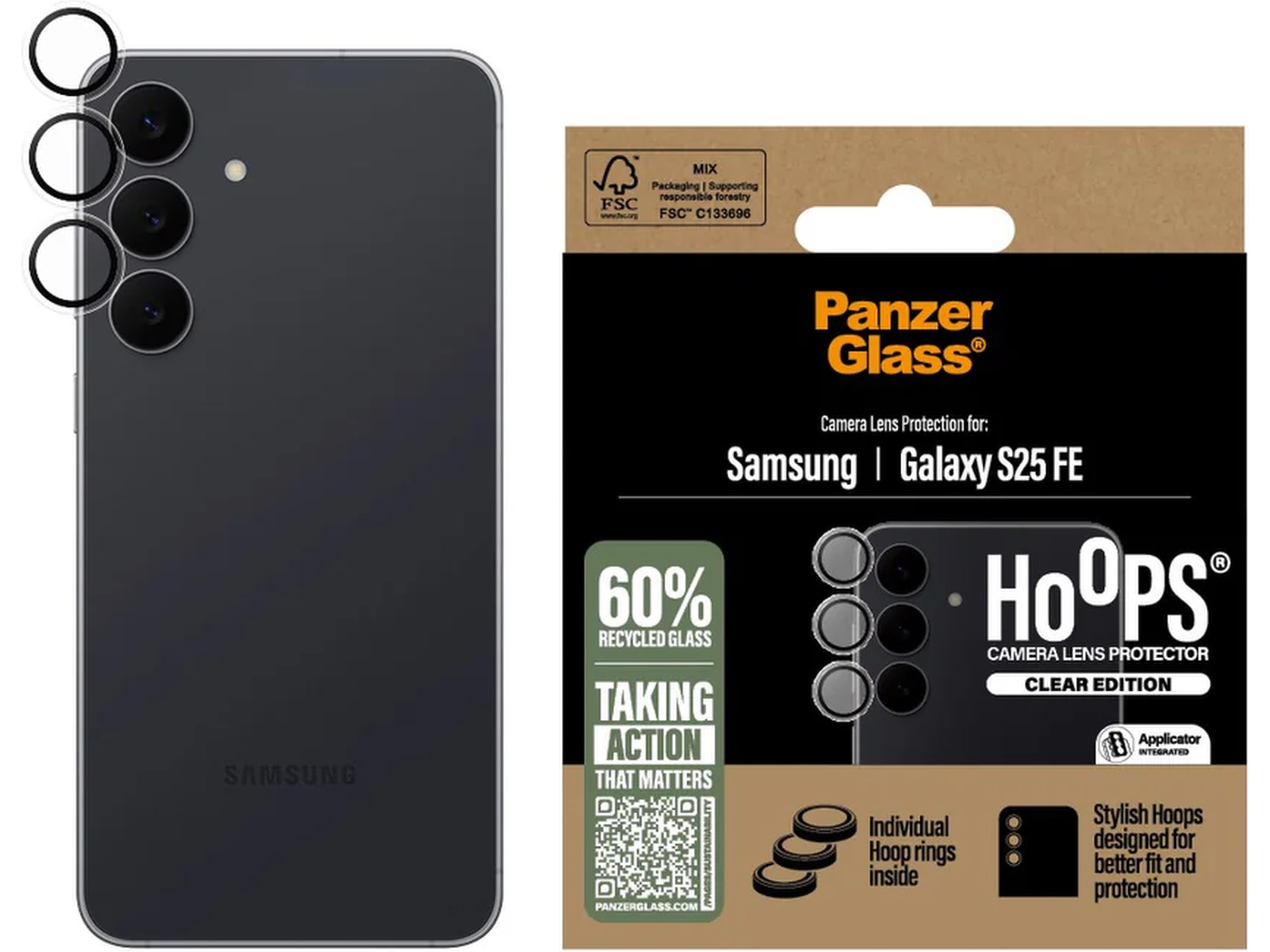 PanzerGlass Galaxy S25 FE Hoops Linsebeskytter (gjennomsiktig) Skjermbeskyttelse