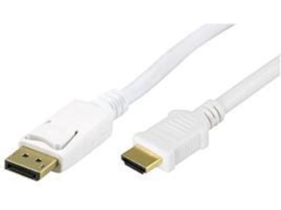 DisplayPort til HDMI kabel 2m (hvit) Monitorkabler
