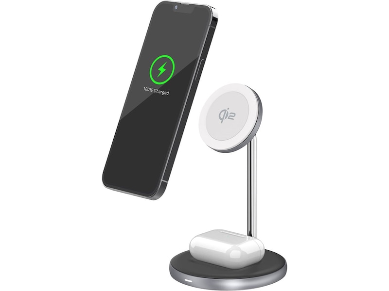 Andersson 2-i-1 Qi2 20W Trådløs ladestasjon (sølv) Trådløs lader