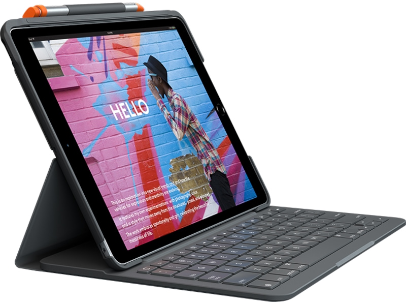 Logitech iPad 10,2" Slim Folio Tastaturdeksel (grå) Deksel til nettbrett