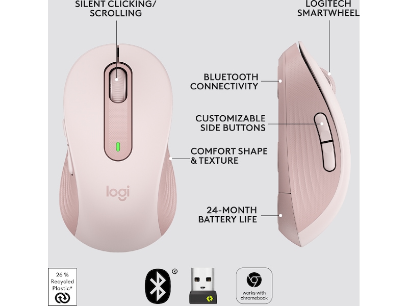 Logitech Signature M650 Medium  trådløs mus Rosa Mus