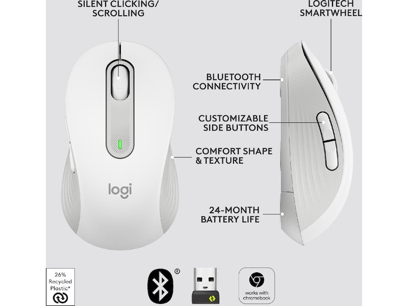 Logitech Signature M650 Medium trådløs mus Offwhite Mus