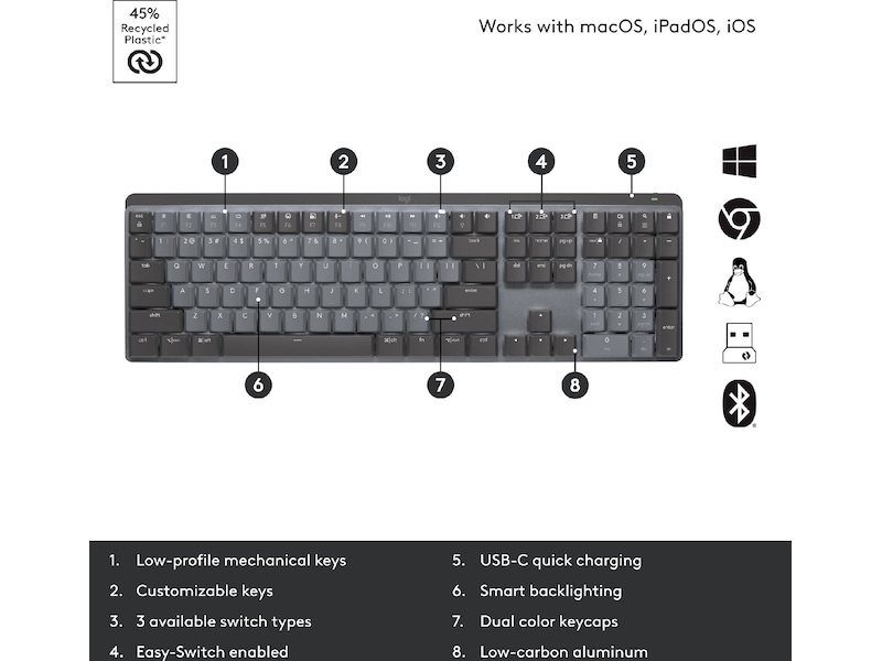 Logitech MX Mechanical Wireless Clicky (graphite) Tastatur