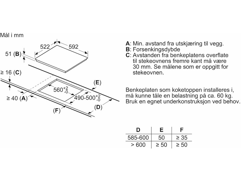 Siemens EH631BEB6X Induksjonsplate (sort) Induksjonstopp