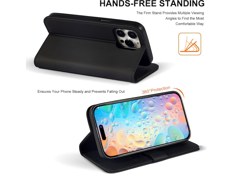 iiglo iPhone 15 Pro Max Lommebokdeksel (sort) Deksel til mobiltelefon