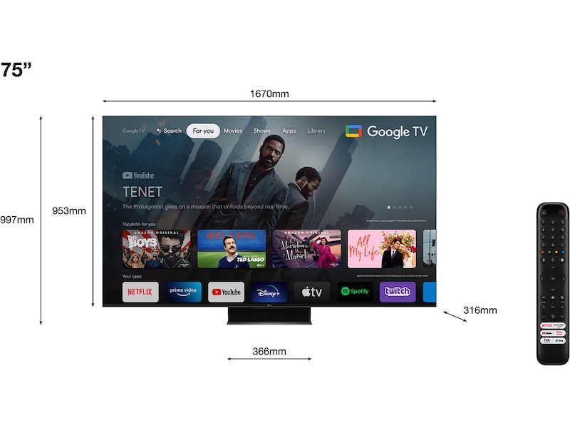 TCL 75" C849 Mini LED 4K Google TV 144Hz 70 - 79 tommer TV
