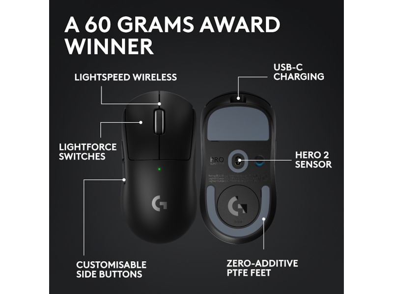 Logitech G Pro X Superlight 2 Lightspeed Trådløs Gamingmus (sort) Gamingmus