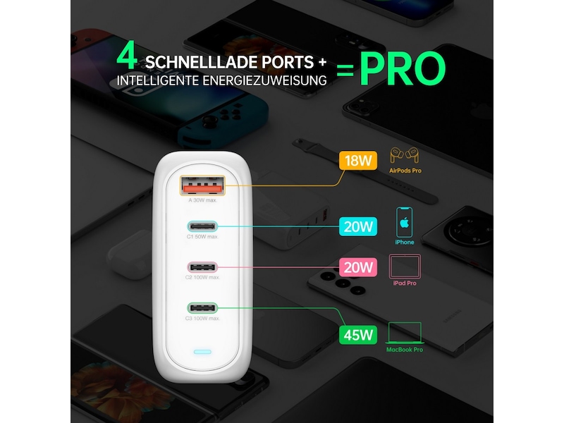 4smarts GaN Flex Pro 100W Vegglader (hvit) Mobilladere