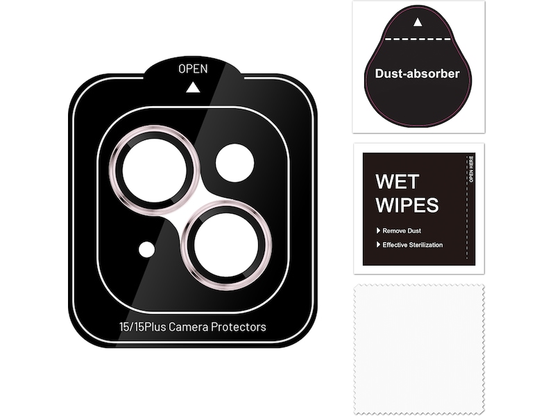 iiglo iPhone 15 / 15 Plus Linsebeskytter rosa ramme (rosa) Skjermbeskyttelse