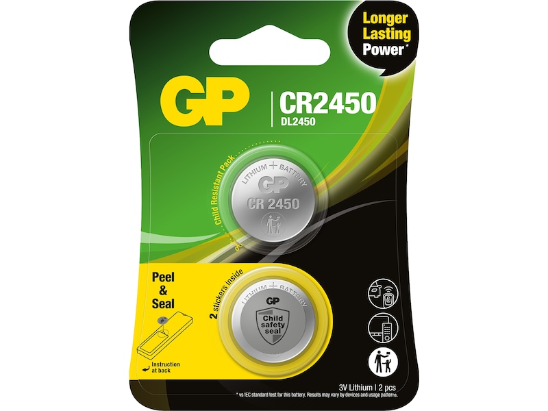 GP Lithium CR2450 batteri, 2-pk Batterier til generell bruk