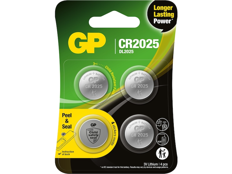 GP Lithium CR2025 batteri, 4-pk Batterier til generell bruk