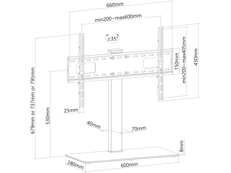 Andersson BHM 2.4 bordstativ TV med glassplate Veggfeste & TV-stativ