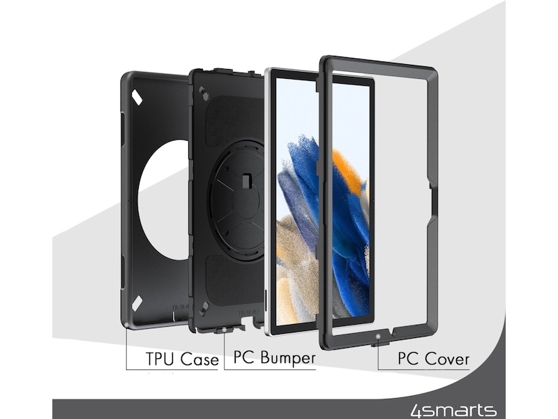4smarts Galaxy Tab A9+ Rugged Case Grip deksel (sort) Deksel til nettbrett