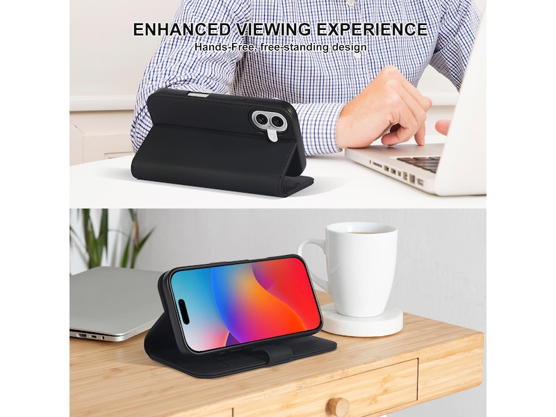 iiglo iPhone 16 Lommebokdeksel (sort) Deksel til mobiltelefon