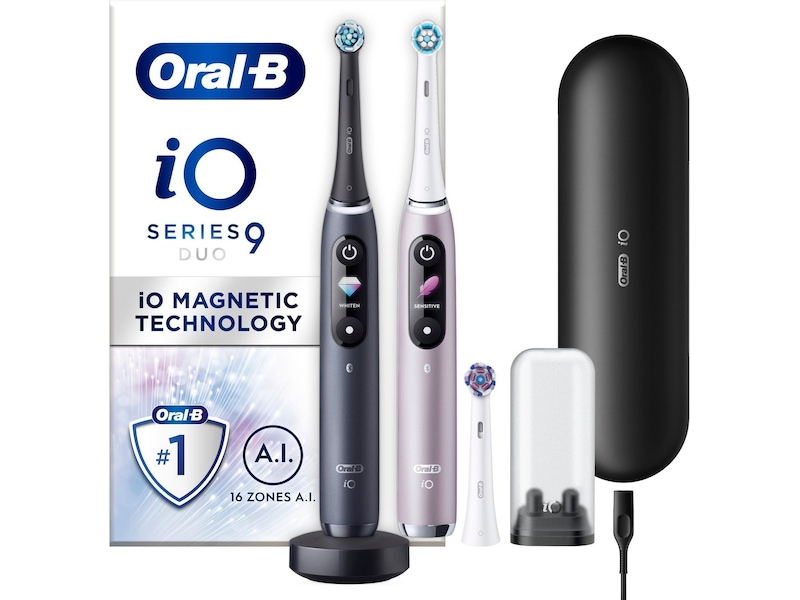 Oral-B iO 9 Duo Elektriske Tannbørster (sort & lys rosa) Elektriske tannbørster