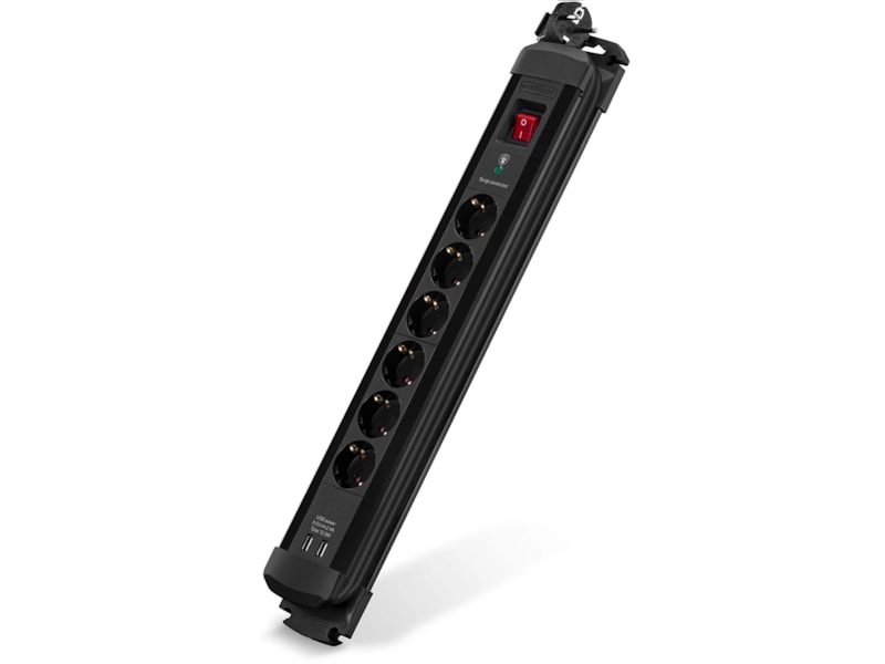 Andersson Strømforgrener 6x uttak og  2x USB 1,5m (sort) Skjøtekabel & forgrener