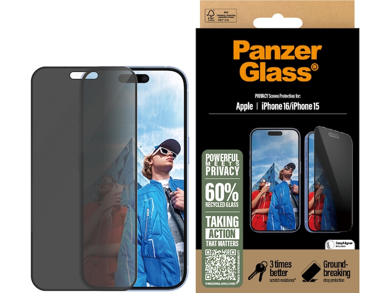 PanzerGlass iPhone  15 / 16 Privacy skjermbeskytter Skjermbeskyttelse