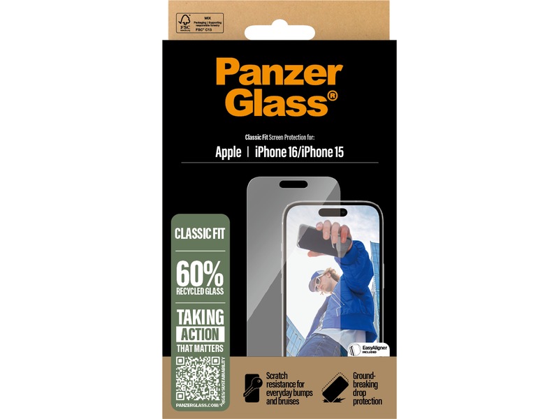PanzerGlass iPhone 15 / 16 skjermbeskytter Skjermbeskyttelse