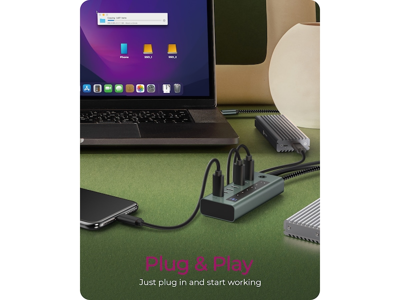 ICY BOX 7 Port USB-C Hub (blå/grå) Dockingstasjon & USB-HUB