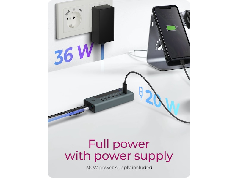 ICY BOX 7 Port USB-C Hub (blå/grå) Dockingstasjon & USB-HUB