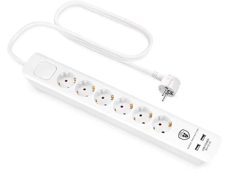 Andersson 6-vei strømforgrener 1.5m (hvit) Skjøtekabel & forgrener