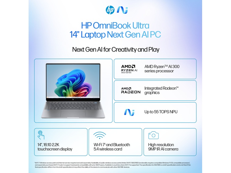 HP OmniBook Ultra Laptop 14-fd0031no 14" 2.2K Touch PC - Bærbar / laptop