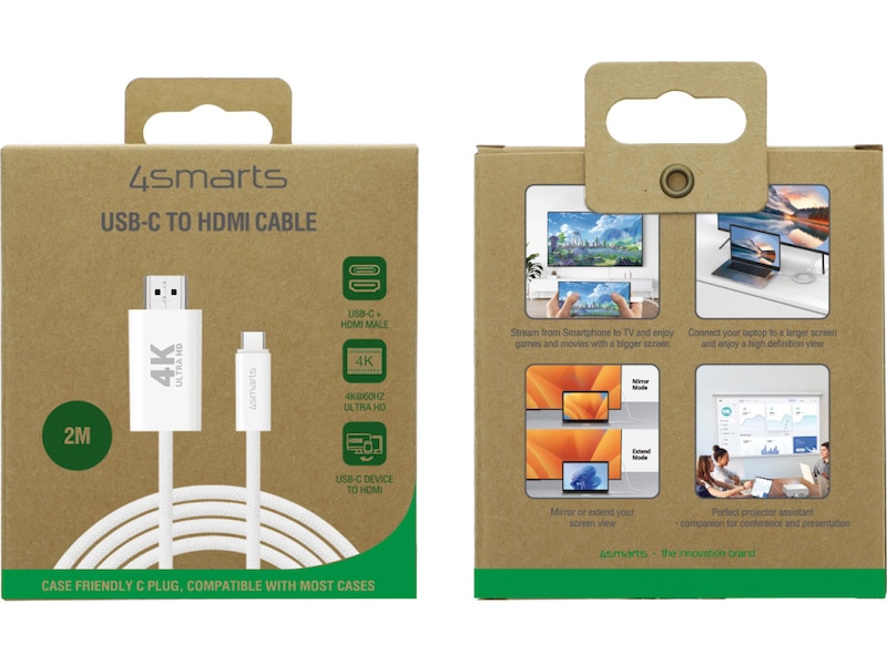 4smarts USB-C til HDMI kabel 2m (hvit) USB-kabler
