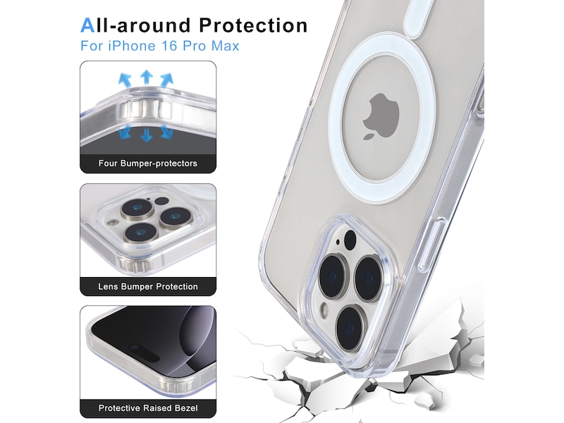 iiglo iPhone 16 Pro Max Magnetic Clear Case (gjennomsiktig) Deksel til mobiltelefon
