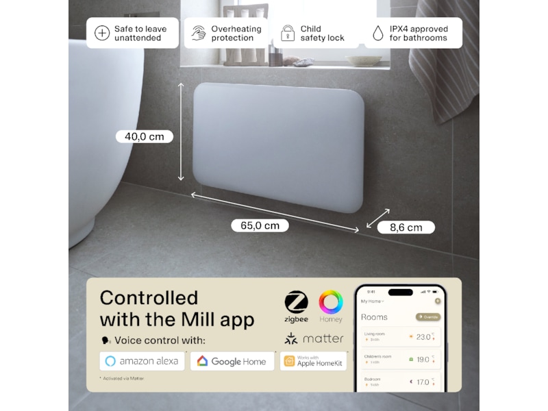 Mill Invisible Smart WiFi Gen 4 panelovn 700W (hvit) Panelovner
