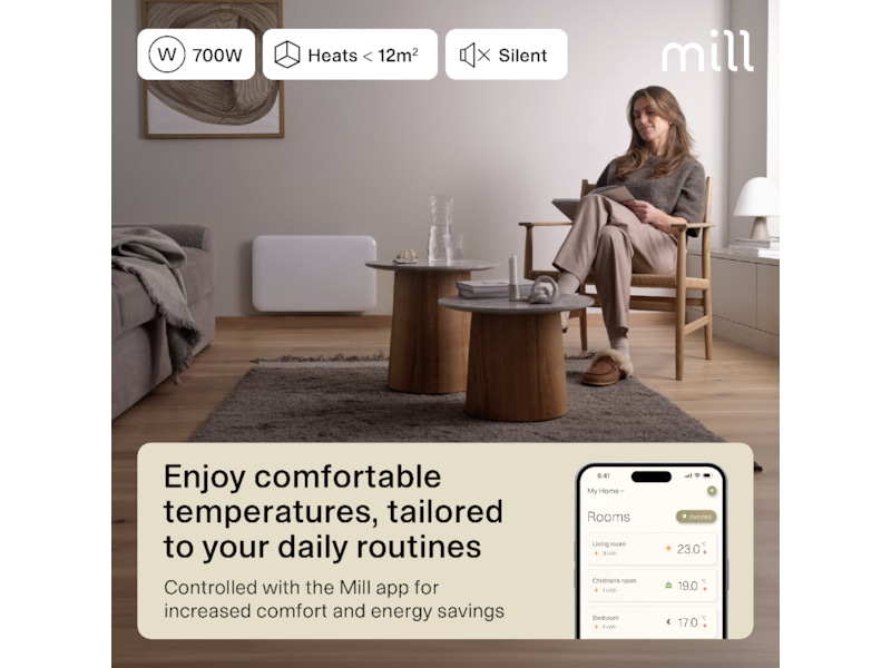 Mill Invisible Smart WiFi Gen 4 panelovn 700W (hvit) Panelovner