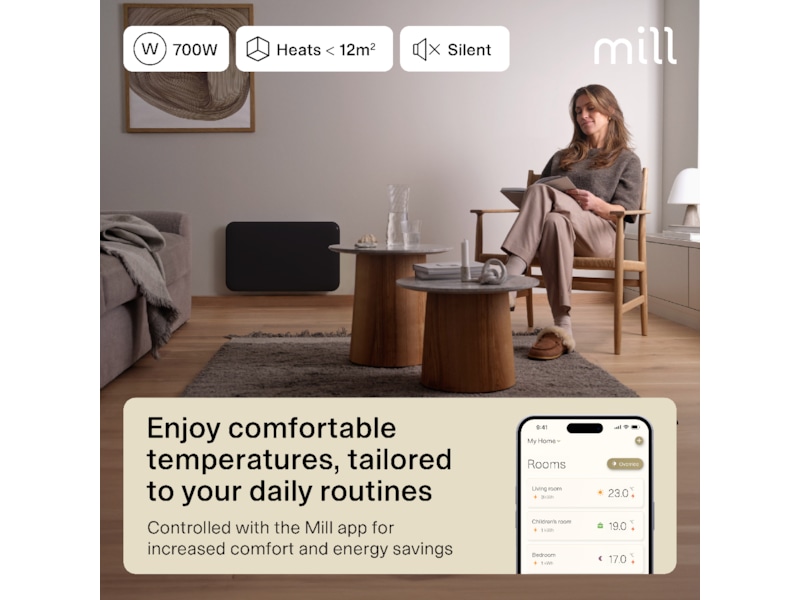 Mill Invisible Smart WiFi Gen 4 panelovn 700W (sort) Panelovner