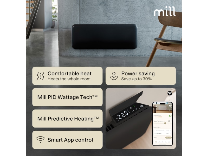 Mill Invisible Smart WiFi Gen 4 panelovn 1300W (sort) Panelovner
