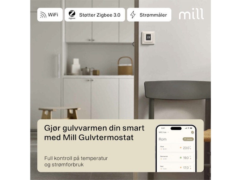 Mill Smart WiFi Gulvtermostat (polarhvit) Tilbehør til varme