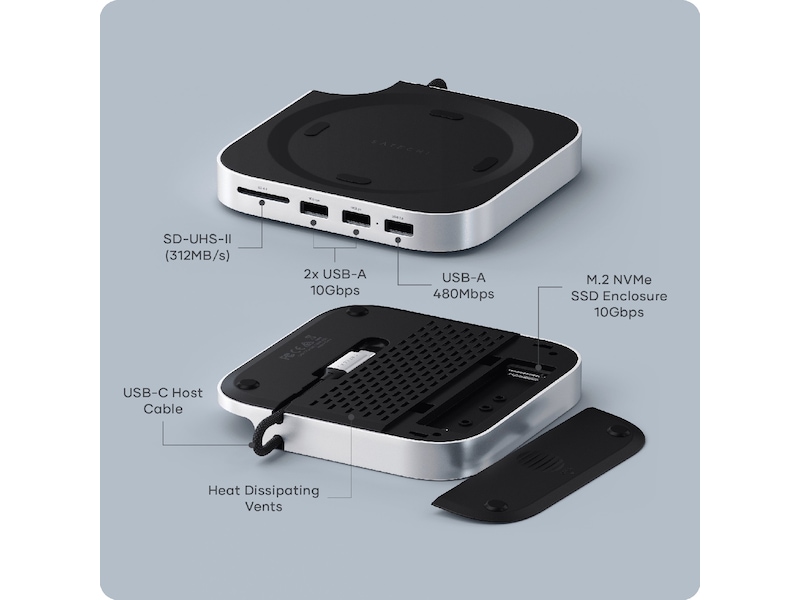 Satechi Mac Mini M4 Stand & Hub (sølv) Docking