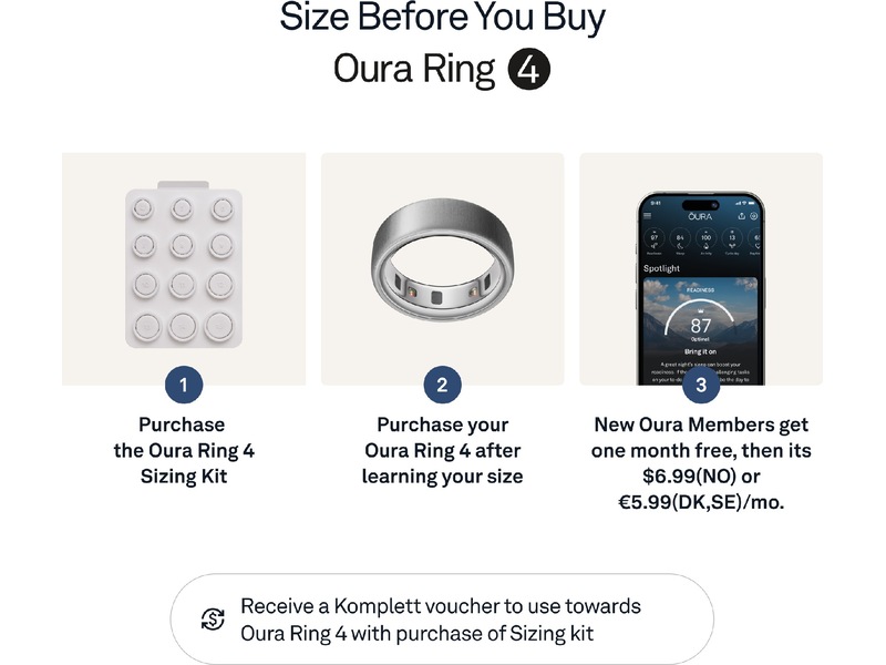 Oura Ring 4 Smart Ring str. 6 (børstet sølv) -B-Grade Demo tilbehør til mobiler & klokker