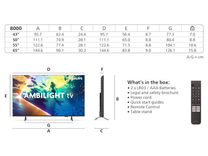 Philips 55" PUS8000/12 4K LED Smart Ambilight TV (2025) 50 - 59 tommer TV