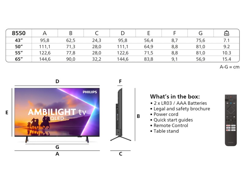 Philips 65" PUS8550/12 QLED Smart Ambilight TV (2025) -B-Grade Demo TV/projektor