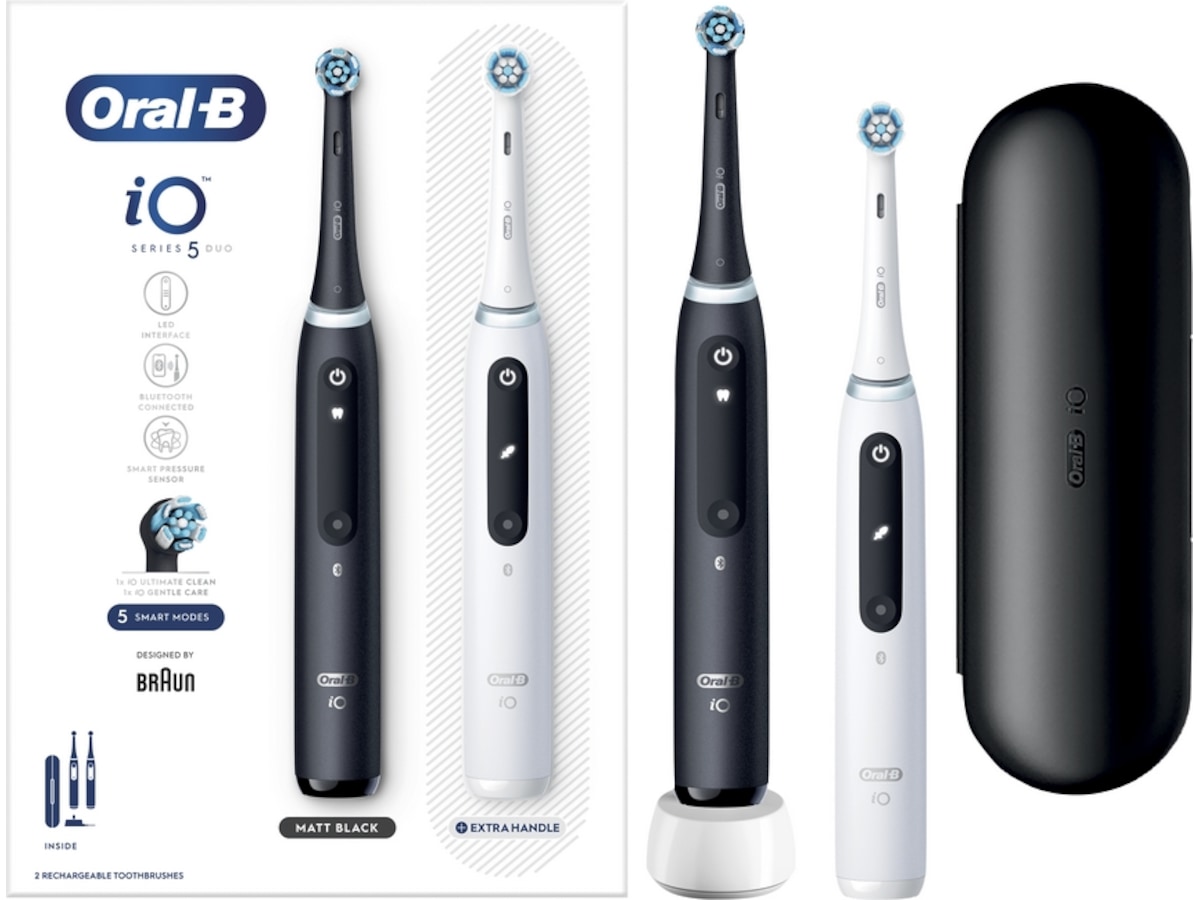 Oral-B iO 5 Elektriske Tannbørster (svart og hvit) Elektriske tannbørster