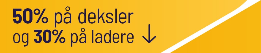 50% på deksler og 30% på ladere