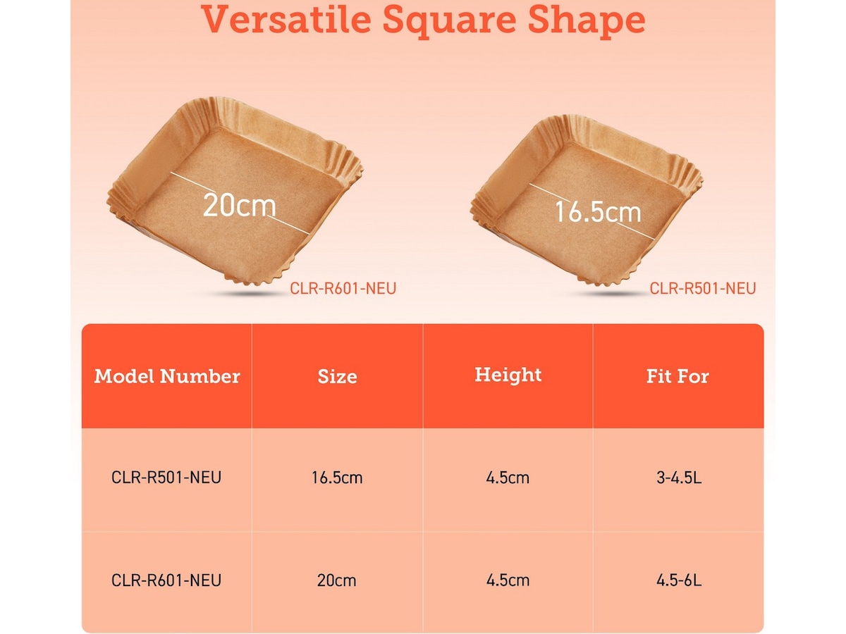 Cosori Airfryer Bakepapir Firkant 100pk Tilbehør til airfryer