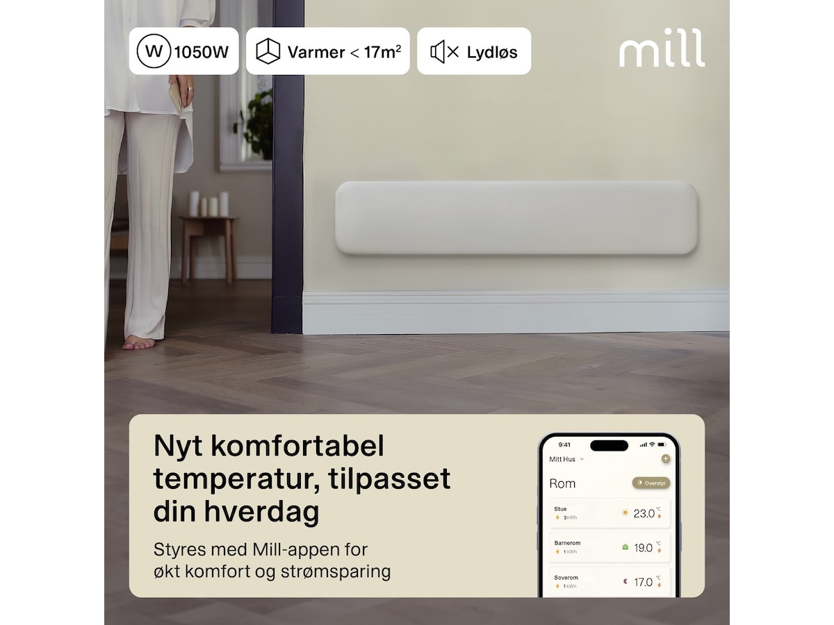 Mill Invisible Smart WiFi Gen 4 panelovn 1050W Panelovner